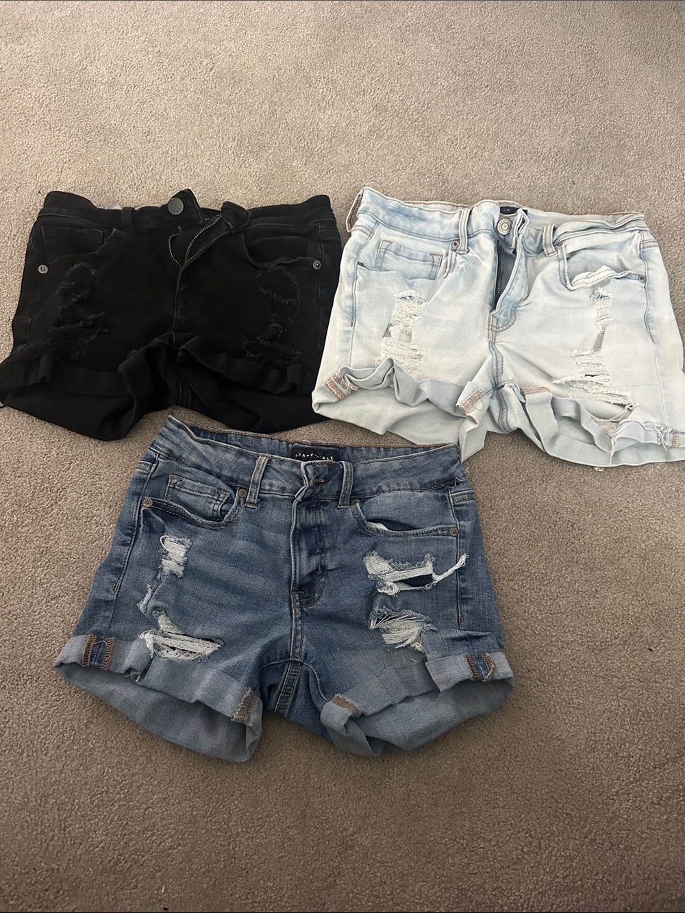 Aeropostale Distressed Denim Women's Shorts - Black, Light Blue, Medium Blue